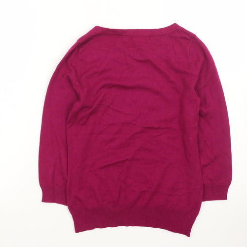Laura Ashley Women's Pink Boat Neck Button Trim Cotton Jumper Size 8