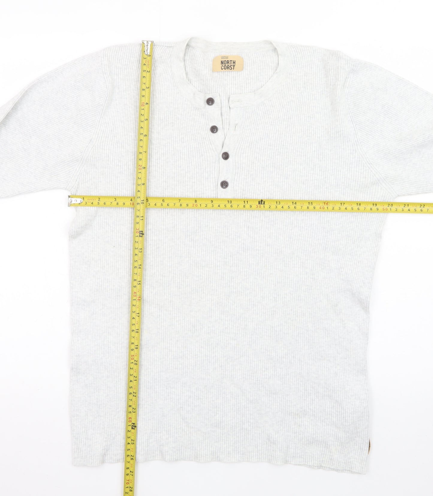 Marks and Spencer Men’s Grey Henley Long Sleeve T-Shirt Size L