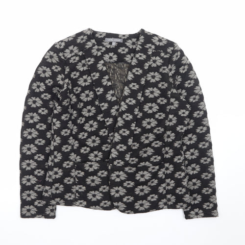 Laura Ashley Women Black Floral V-Neck Long Sleeve Blouse Size 12