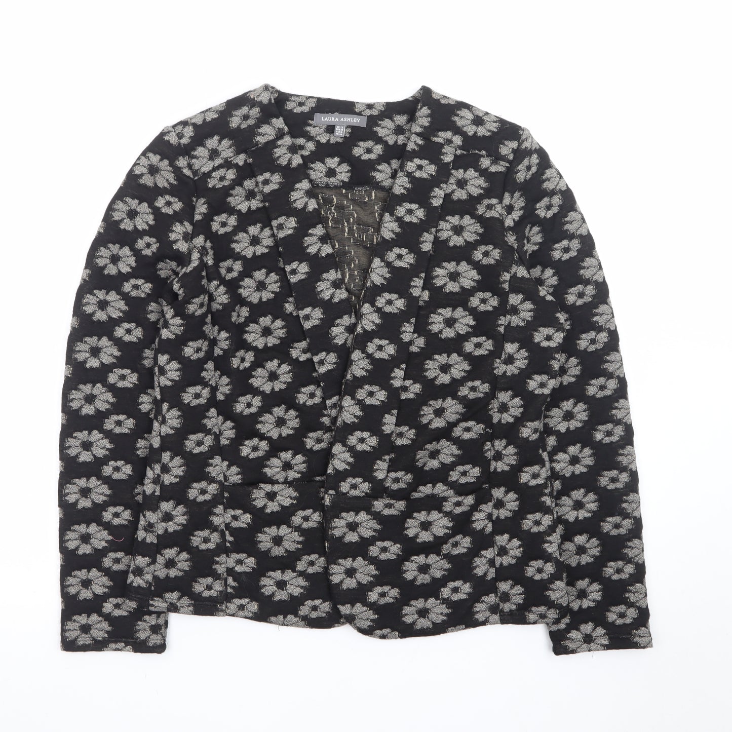 Laura Ashley Women Black Floral V-Neck Long Sleeve Blouse Size 12