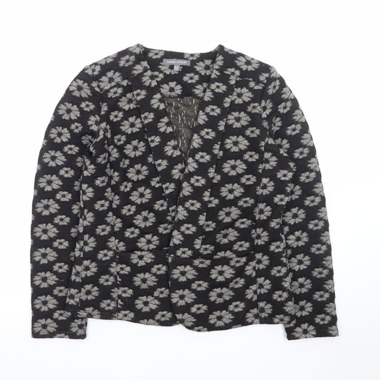 Laura Ashley Women Black Floral V-Neck Long Sleeve Blouse Size 12
