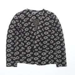 Laura Ashley Women Black Floral V-Neck Long Sleeve Blouse Size 12