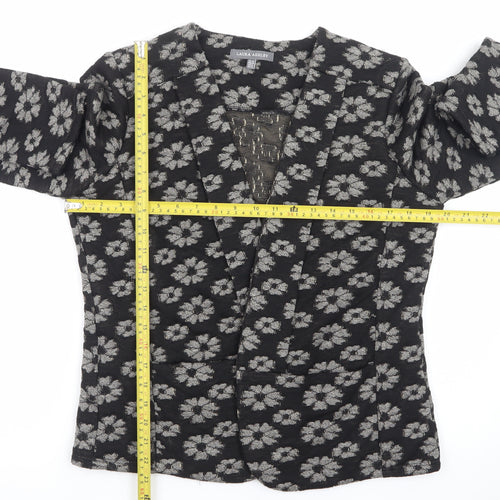 Laura Ashley Women Black Floral V-Neck Long Sleeve Blouse Size 12