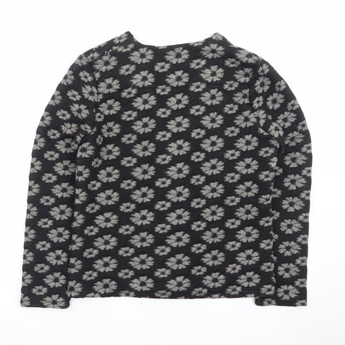 Laura Ashley Women Black Floral V-Neck Long Sleeve Blouse Size 12