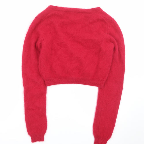 Benetton Women Red V-Neck Mohair Wool Cardigan Jumper Size 8