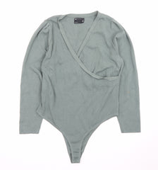 ASOS DESIGN Women’s Green Wrap Bodysuit UK 20 Curve Long Sleeve Cotton
