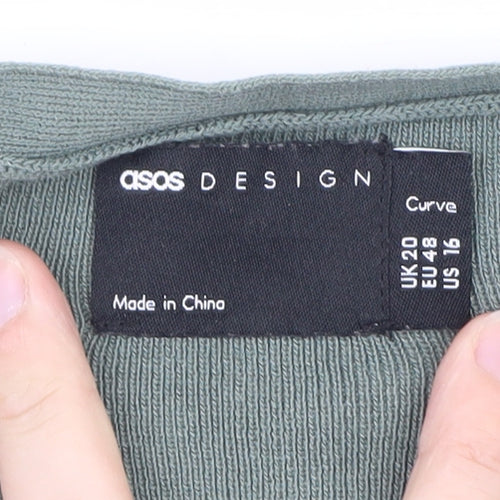 ASOS DESIGN Women’s Green Wrap Bodysuit UK 20 Curve Long Sleeve Cotton