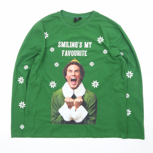 Elf Green Christmas Long Sleeve Men's T-Shirt Size L Funny Quote