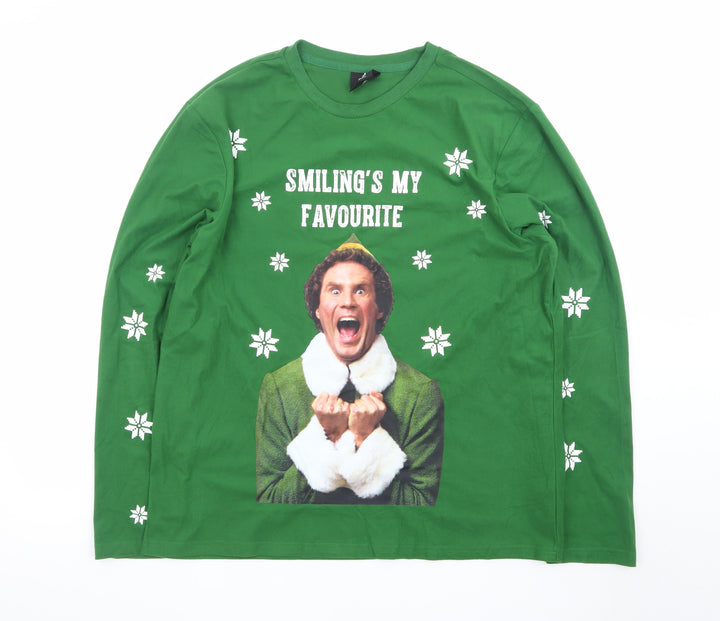 Elf Green Christmas Long Sleeve Men's T-Shirt Size L Funny Quote