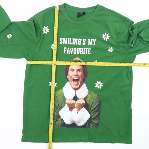Elf Green Christmas Long Sleeve Men's T-Shirt Size L Funny Quote