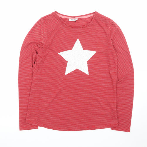 NOCOZO Womens Red Striped Star Sequin Long Sleeve T-Shirt UK 12