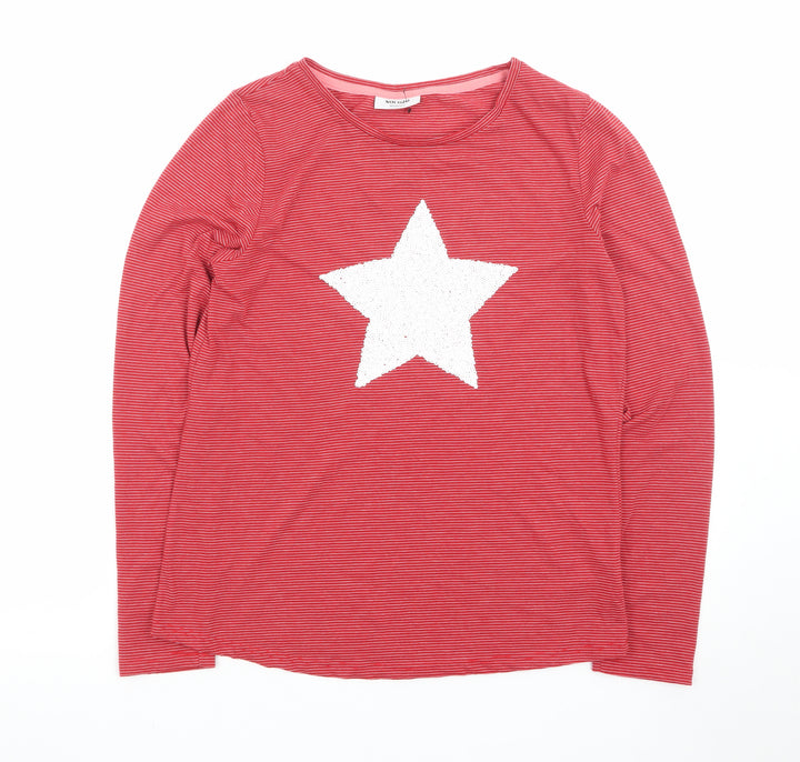 NOCOZO Womens Red Striped Star Sequin Long Sleeve T-Shirt UK 12