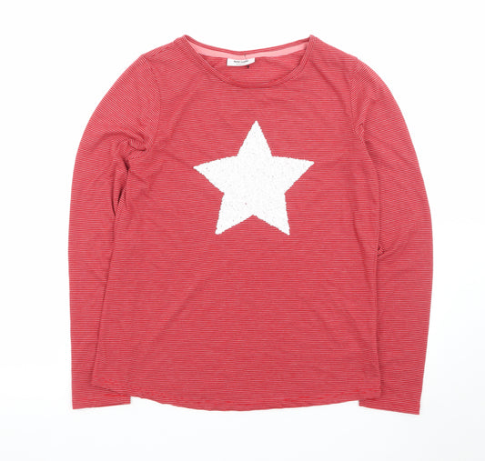 NOCOZO Womens Red Striped Star Sequin Long Sleeve T-Shirt UK 12