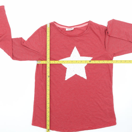 NOCOZO Womens Red Striped Star Sequin Long Sleeve T-Shirt UK 12