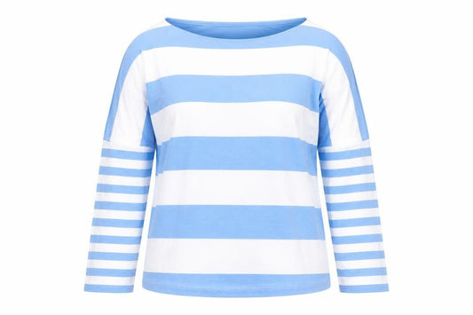 Front view of Next Women's Blue White Striped Long Sleeve Jersey T-Shirt UK 12
