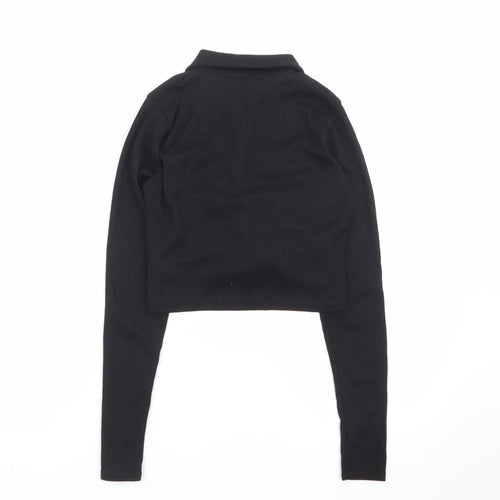boohoo Womens Black Cropped Button-Up Shirt UK 8 Long Sleeve