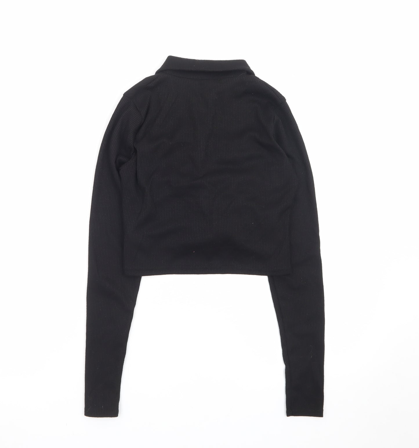 boohoo Womens Black Cropped Button-Up Shirt UK 8 Long Sleeve