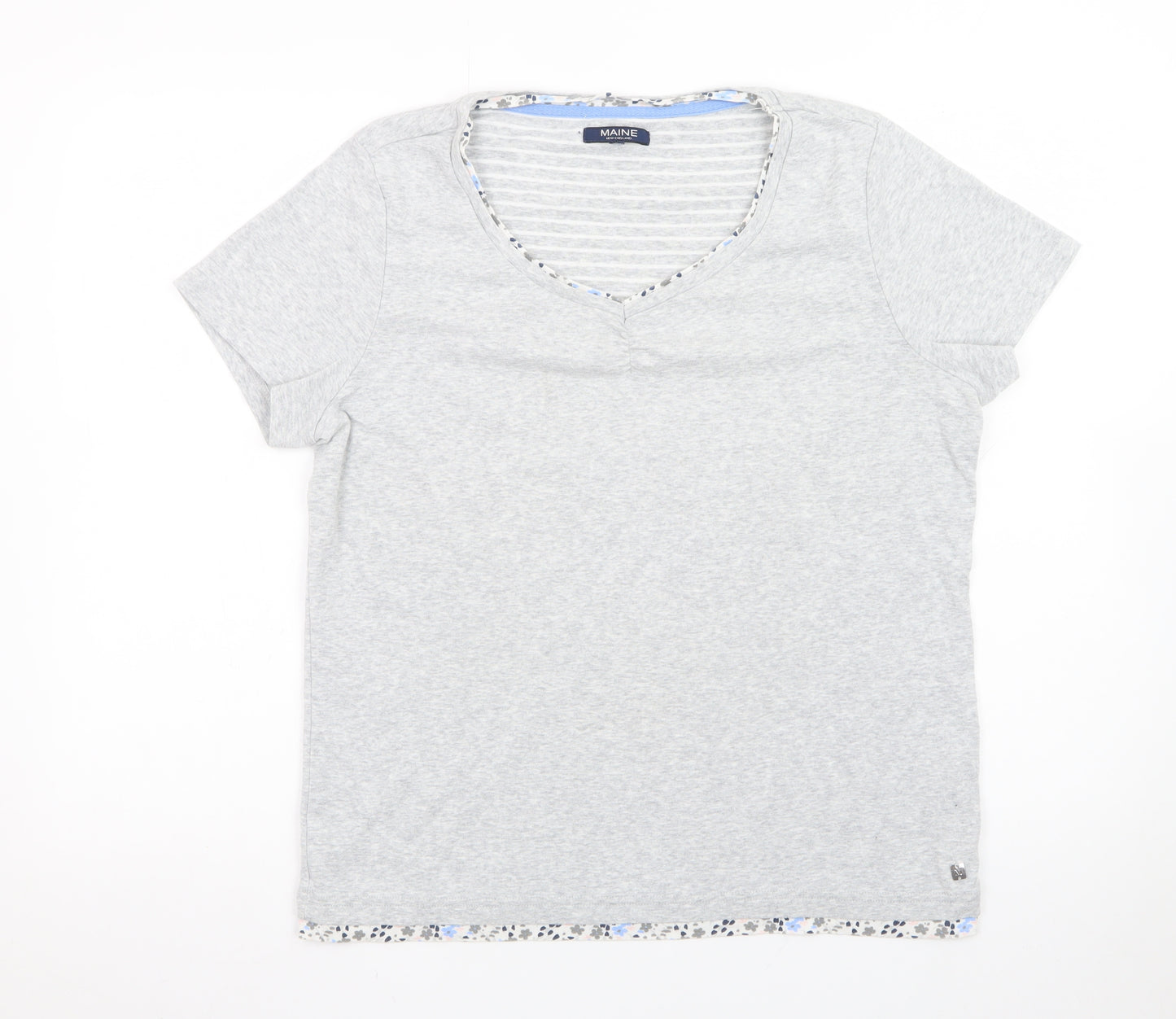 Maine New England Women's Grey V-Neck Cotton T-Shirt Size 18