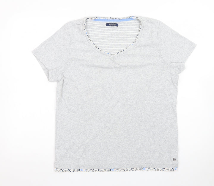 Maine New England Women's Grey V-Neck Cotton T-Shirt Size 18