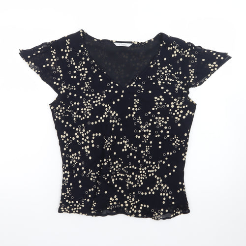 J Taylor Women’s Black Polka Dot V-Neck Chiffon Blouse Size 14