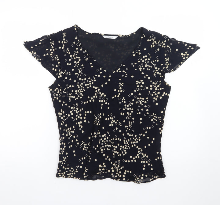 J Taylor Women’s Black Polka Dot V-Neck Chiffon Blouse Size 14