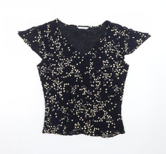 J Taylor Women’s Black Polka Dot V-Neck Chiffon Blouse Size 14