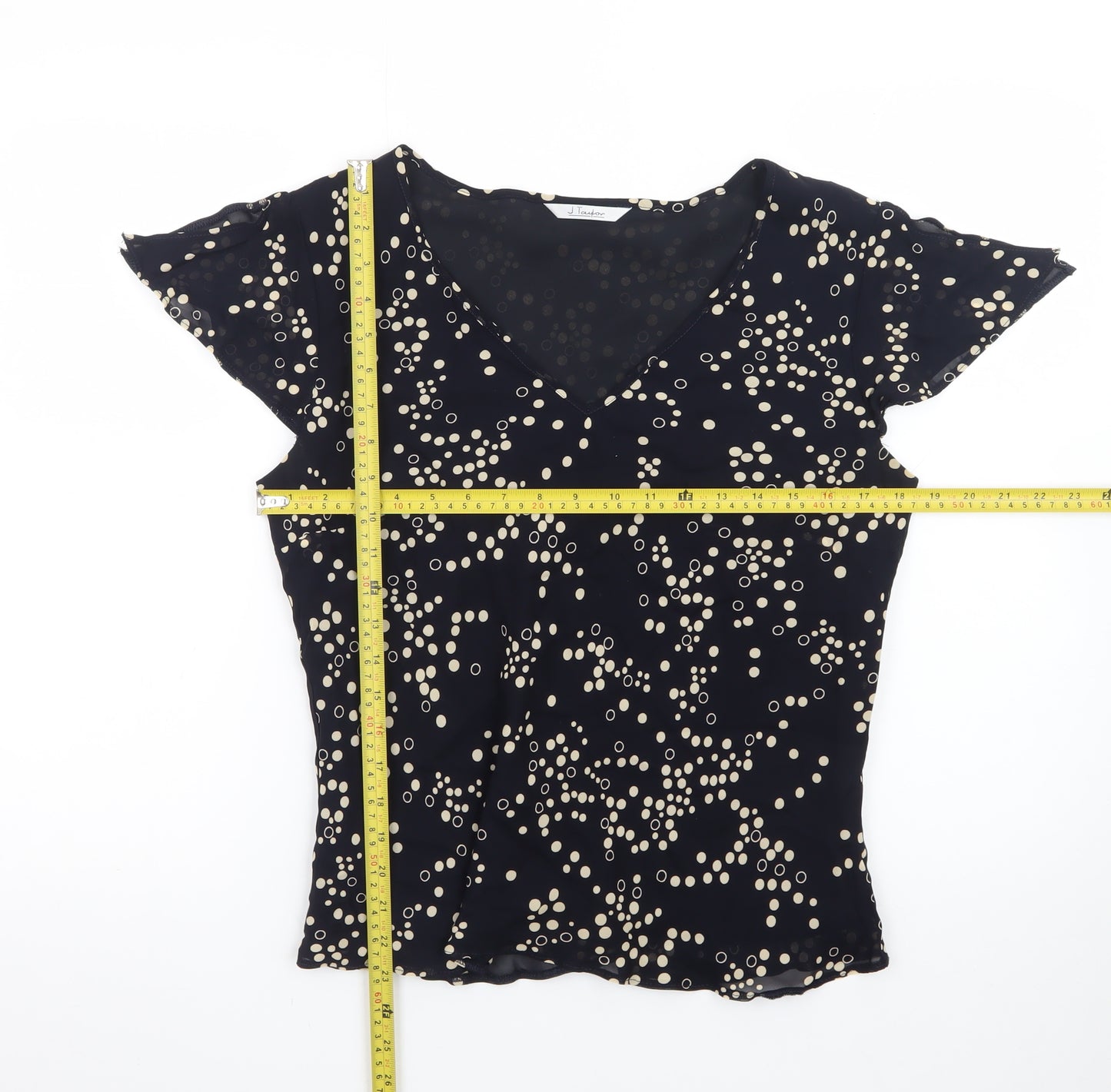J Taylor Women’s Black Polka Dot V-Neck Chiffon Blouse Size 14