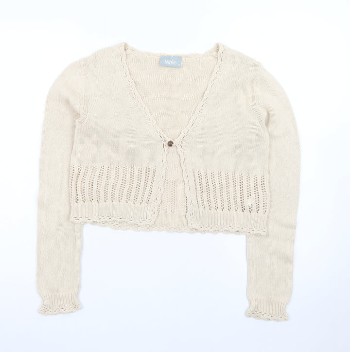 Wallis Women's Beige Knit Long Sleeve V-Neck Cardigan Size 12