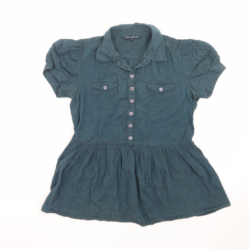 French Connection Women's Blue Cotton Collared Tunic Blouse Size 12