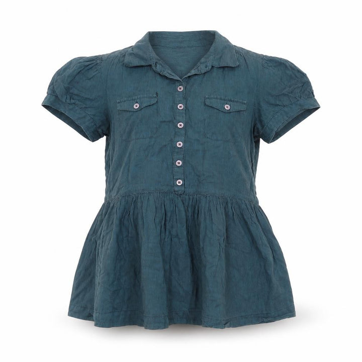 French Connection Women's Blue Cotton Collared Tunic Blouse Size 12