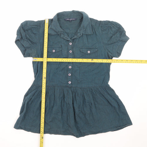 French Connection Women's Blue Cotton Collared Tunic Blouse Size 12