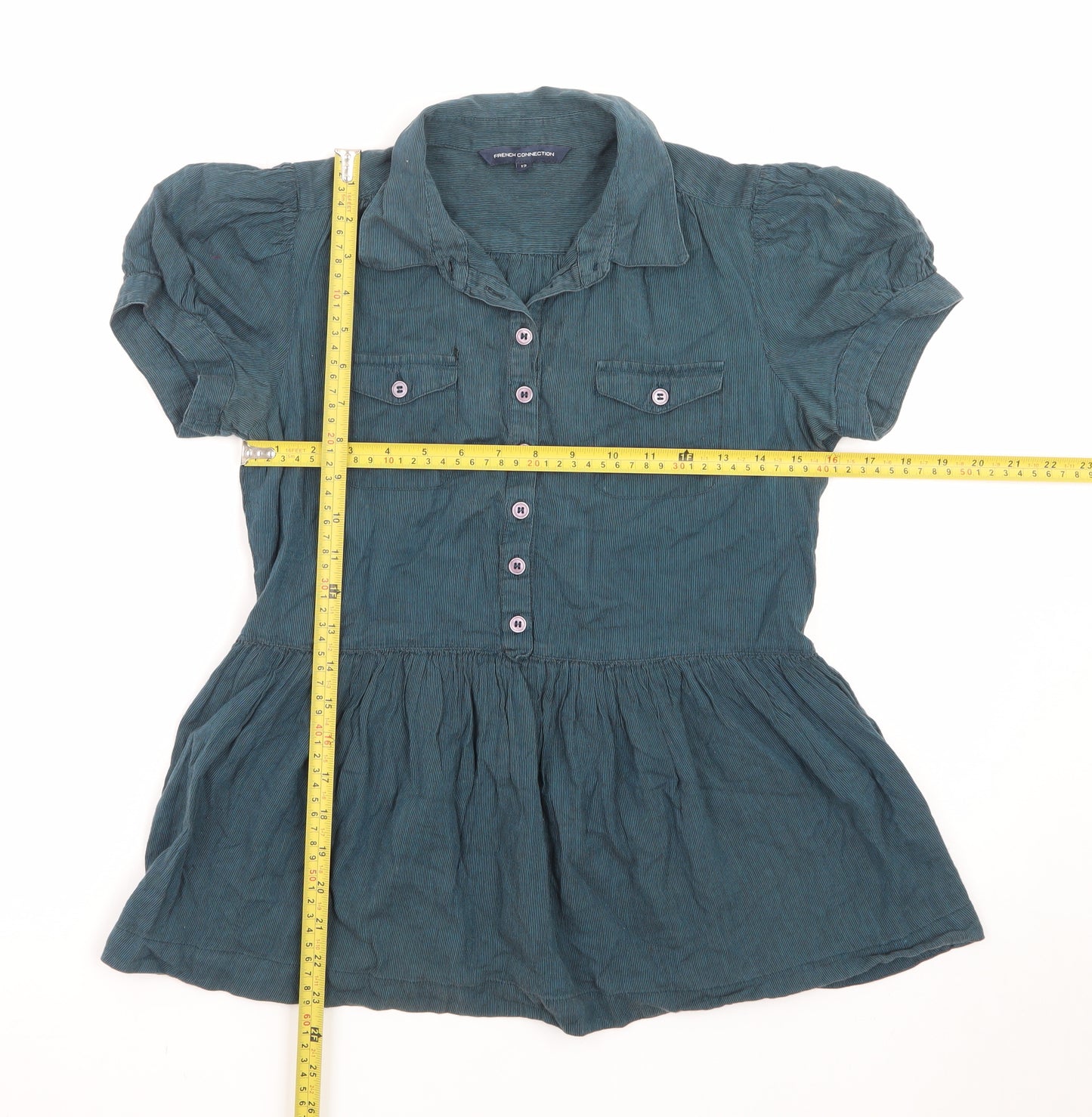 French Connection Women's Blue Cotton Collared Tunic Blouse Size 12