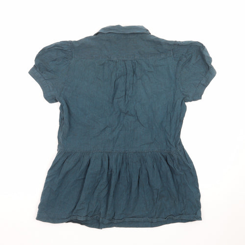 French Connection Women's Blue Cotton Collared Tunic Blouse Size 12