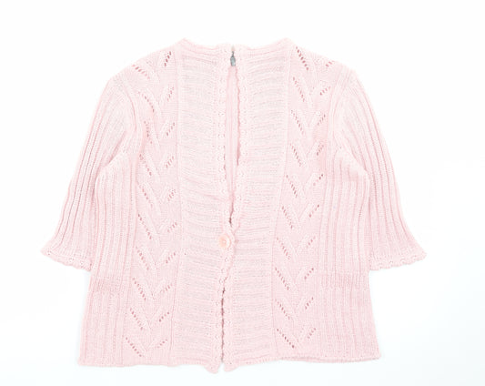Marks and Spencer Per Una Pink Knit 3/4 Sleeve V-Neck Women's Cardigan M