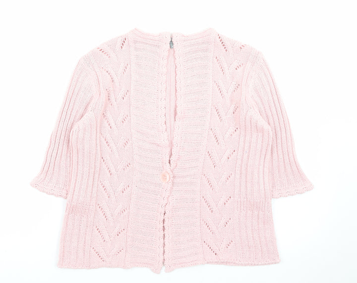Marks and Spencer Per Una Pink Knit 3/4 Sleeve V-Neck Women's Cardigan M