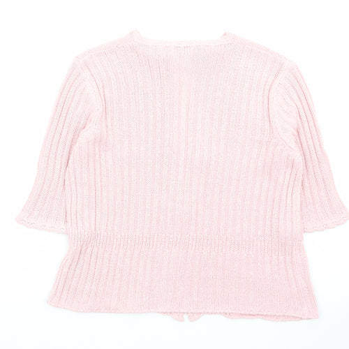 Marks and Spencer Per Una Pink Knit 3/4 Sleeve V-Neck Women's Cardigan M
