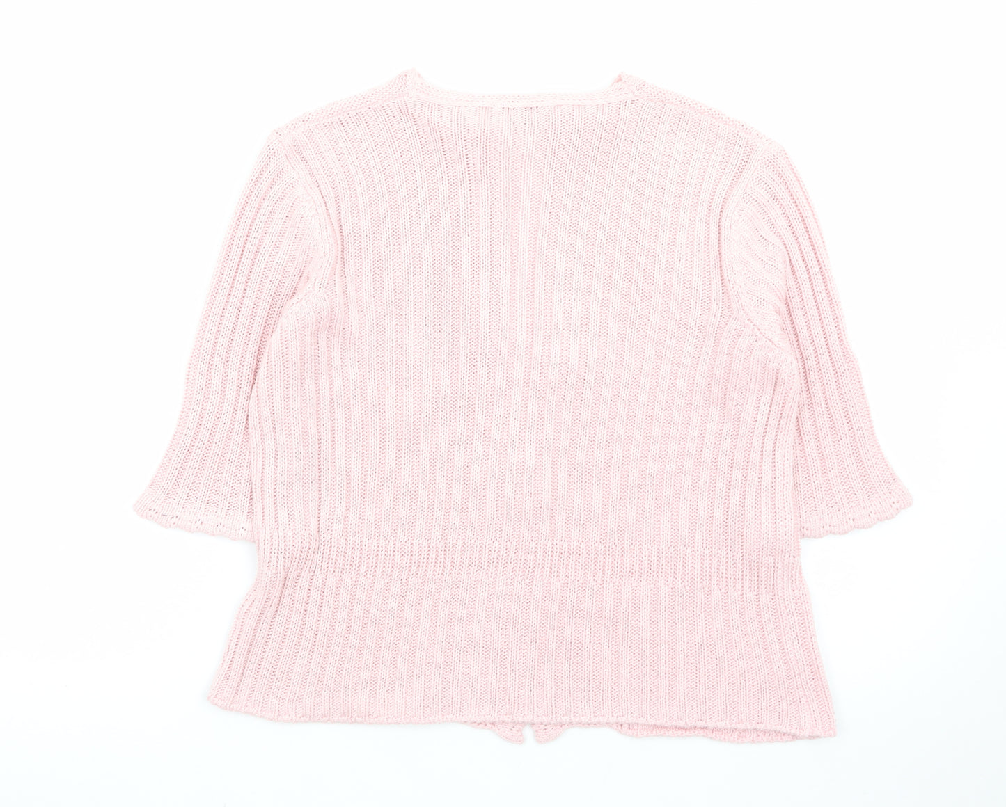 Marks and Spencer Per Una Pink Knit 3/4 Sleeve V-Neck Women's Cardigan M