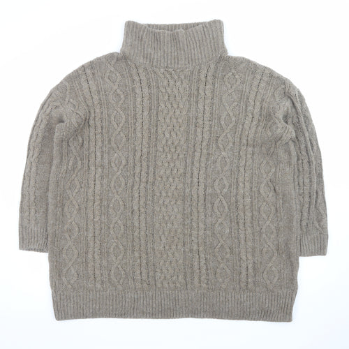H&M Women’s Beige Cable-Knit Roll Neck Jumper XL Acrylic Blend