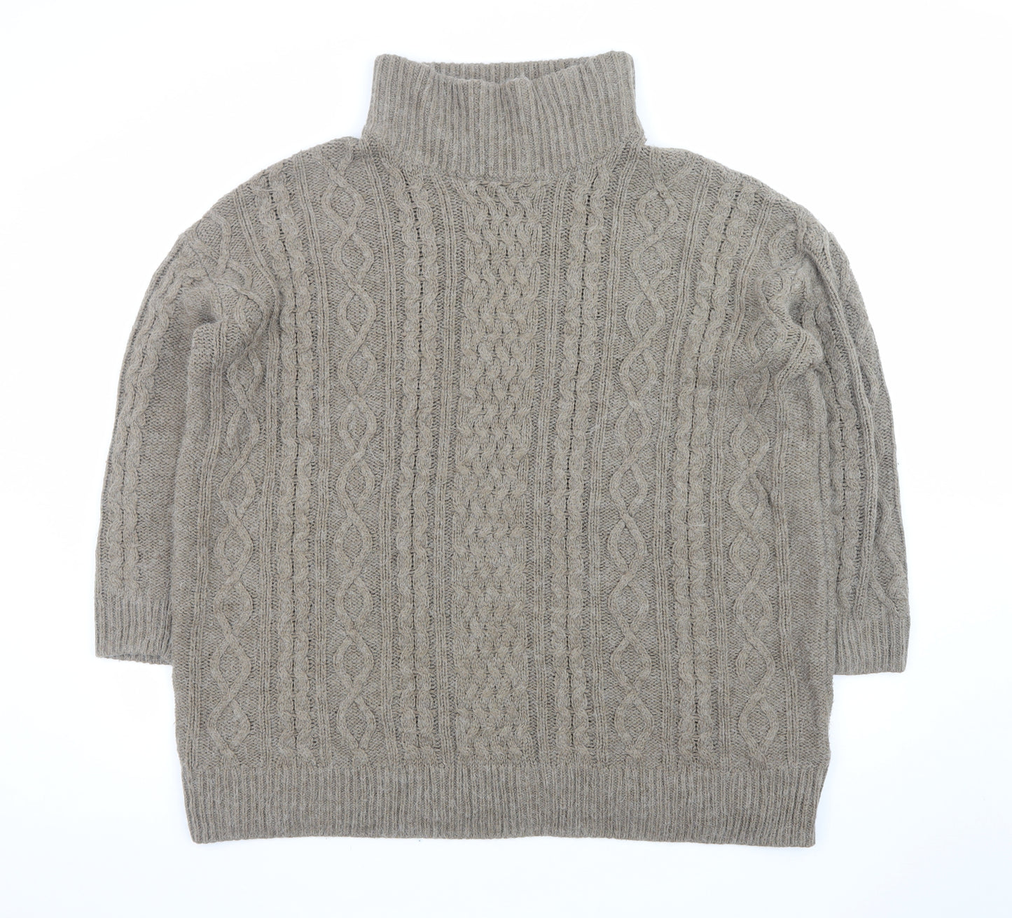 H&M Women’s Beige Cable-Knit Roll Neck Jumper XL Acrylic Blend