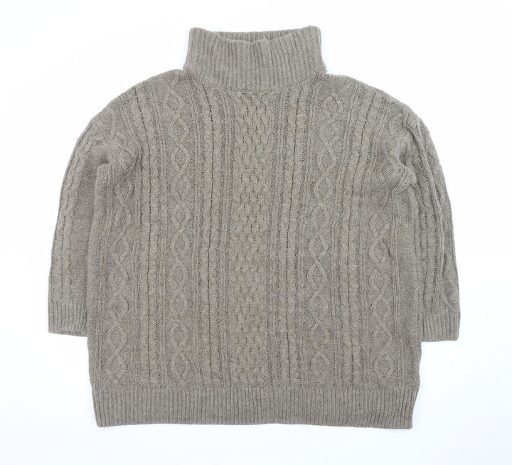 H&M Women’s Beige Cable-Knit Roll Neck Jumper XL Acrylic Blend