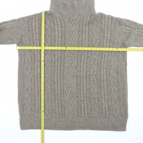 H&M Women’s Beige Cable-Knit Roll Neck Jumper XL Acrylic Blend