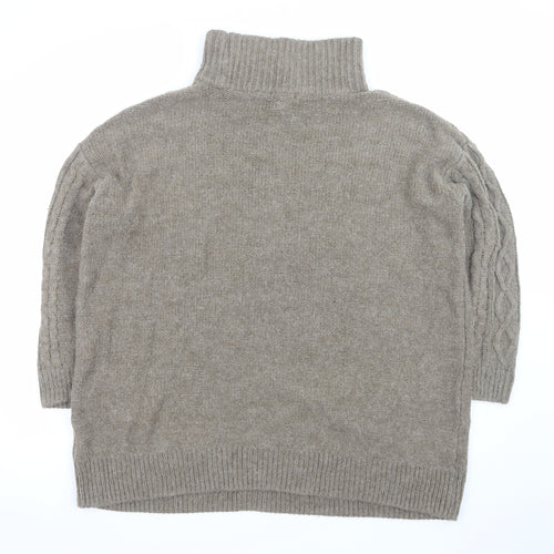 H&M Women’s Beige Cable-Knit Roll Neck Jumper XL Acrylic Blend