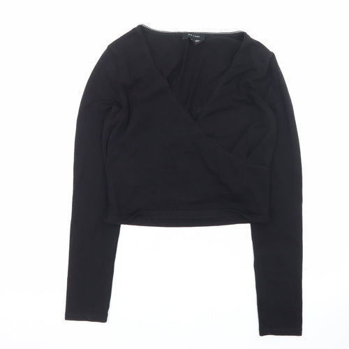 New Look Women's Black Long Sleeve Wrap Jersey Top Size 14