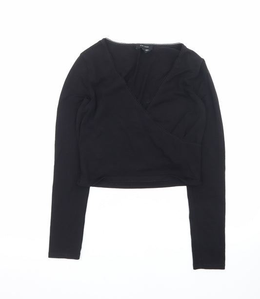 New Look Women's Black Long Sleeve Wrap Jersey Top Size 14