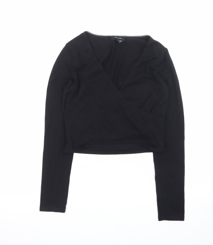 New Look Women's Black Long Sleeve Wrap Jersey Top Size 14