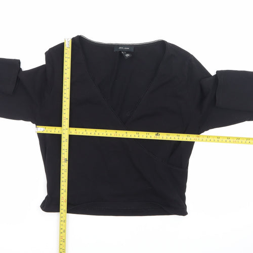 New Look Women's Black Long Sleeve Wrap Jersey Top Size 14
