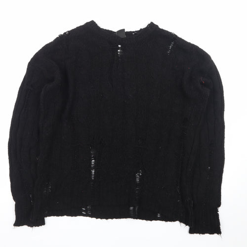 Urban Outfitters Women's Black Cable-Knit Distressed Pullover Jumper Size S