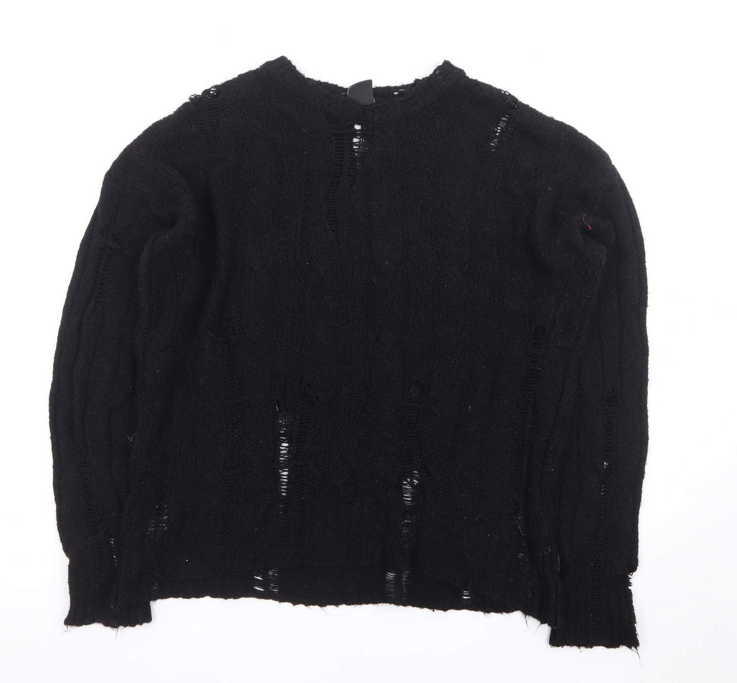 Urban Outfitters Women's Black Cable-Knit Distressed Pullover Jumper Size S