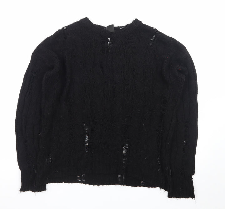 Urban Outfitters Women's Black Cable-Knit Distressed Pullover Jumper Size S