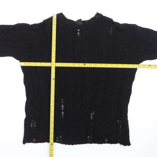 Urban Outfitters Women's Black Cable-Knit Distressed Pullover Jumper Size S